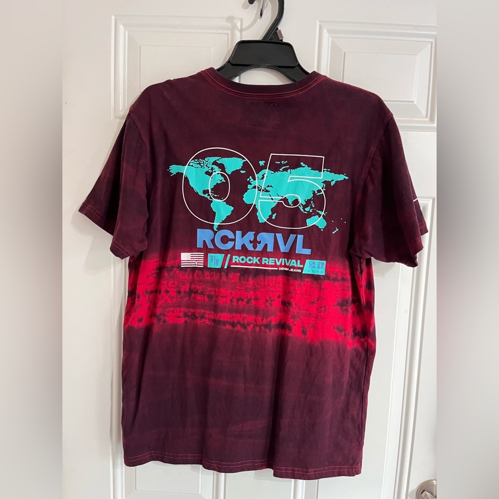 Rock Revival Jeans Men’s Shirt M Graphic Tee Red Tie‎ Dye Cali LA 2005 Grunge